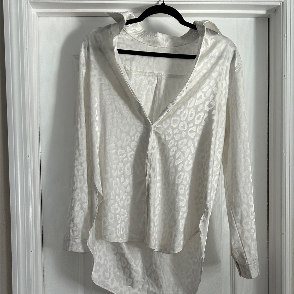 Elegant White Leopard Print button down Top
